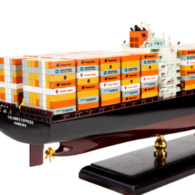 Maquette du Porte-Conteneur Colombo Express · Armé par Hapag-Lloyd · Maquette haut de gamme en bois déjà montée · Maquette de bateau décorative d'exposition · Mistral Maquettes