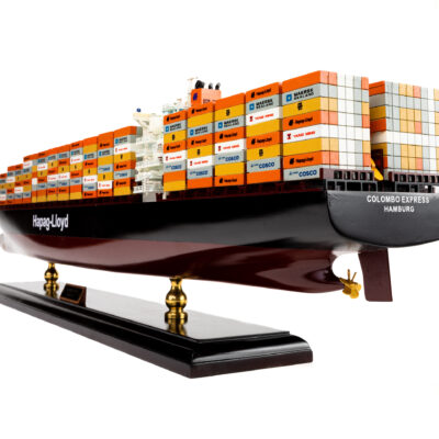 Maquette du Porte-Conteneur Colombo Express · Armé par Hapag-Lloyd · Maquette haut de gamme en bois déjà montée · Maquette de bateau décorative d'exposition · Mistral Maquettes