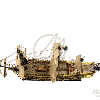 Maquette de l’Ambitieux, vaisseau de 1er rang à trois ponts et 96 canons, vue complète. Qualité Musée · Mistral Maquettes