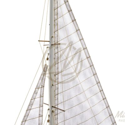 Maquette de l’Endeavour en bois, voilier de légende Coupe de l’America, gréement et voiles