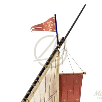 Maquette de la Réale de France en bois détaillée zoom sur le gréement