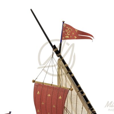Maquette de la Réale de France en bois détaillée zoom sur le gréement