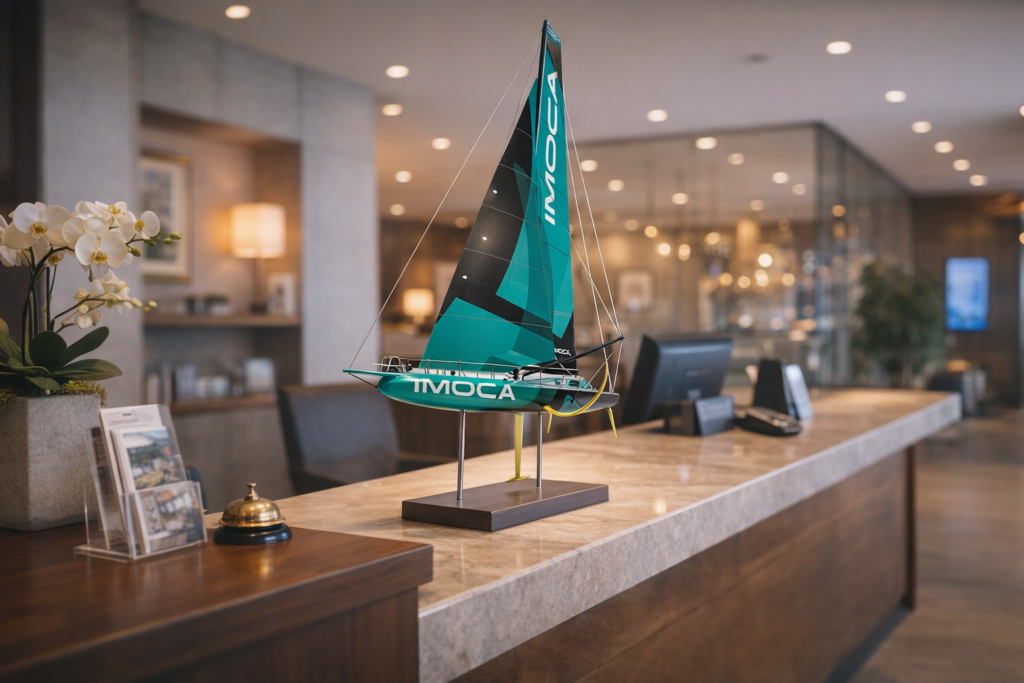 Maquette de l'Imoca - vue de l'arrière - accueil agence - hôtel
