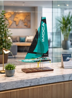 Maquette de l'IMOCA vue de profil - vue d'ensemble - accueil