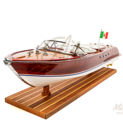 Maquette de Bateau Italien Déjà Montée En Bois 76cm Blanc - Runabout Inspiré de l'Aquarama de Riva - Maquette de bateau décoratif haut de gamme.