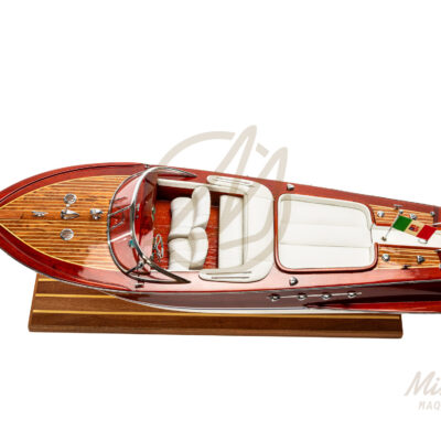 Maquette de Bateau Italien Déjà Montée En Bois 76cm Blanc - Runabout Inspiré de l'Aquarama de Riva - Maquette de bateau décoratif haut de gamme.
