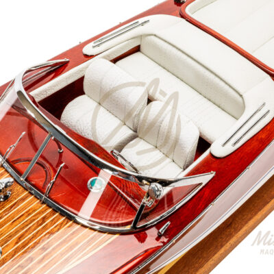 Maquette de Bateau Italien Déjà Montée En Bois 76cm Blanc - Runabout Inspiré de l'Aquarama de Riva - Maquette de bateau décoratif haut de gamme.