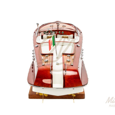 Maquette de Bateau Italien Déjà Montée En Bois 76cm Blanc - Runabout Inspiré de l'Aquarama de Riva - Maquette de bateau décoratif haut de gamme.