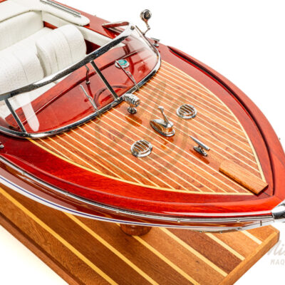 Maquette de Bateau Italien Déjà Montée En Bois 76cm Blanc - Runabout Inspiré de l'Aquarama de Riva - Maquette de bateau décoratif haut de gamme.