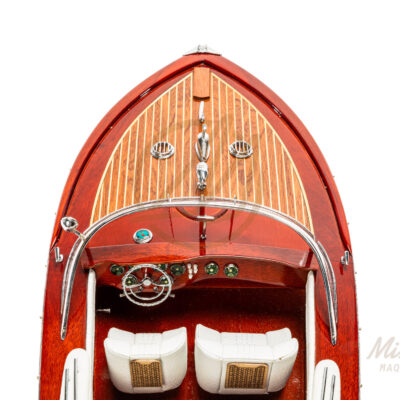 Maquette de Bateau Italien Déjà Montée En Bois 76cm Blanc - Runabout Inspiré de l'Aquarama de Riva - Maquette de bateau décoratif haut de gamme.