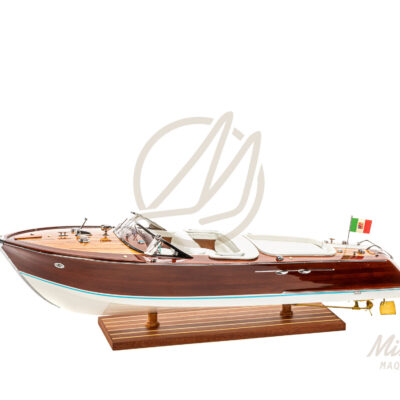 Maquette de Runabout Italien En Bois Déjà Montée 90cm Blanc - Bateau Inspiré de l'Aquarama de Riva - Maquette de Bateau Décorative Haut de Gamme