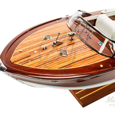 Maquette de Runabout Italien En Bois Déjà Montée 90cm Blanc - Bateau Inspiré de l'Aquarama de Riva - Maquette de Bateau Décorative Haut de Gamme