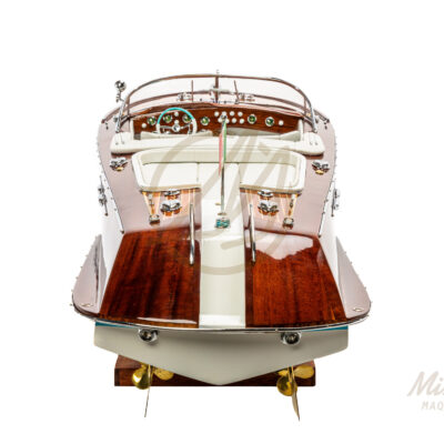 Maquette de Runabout Italien En Bois Déjà Montée 90cm Blanc - Bateau Inspiré de l'Aquarama de Riva - Maquette de Bateau Décorative Haut de Gamme