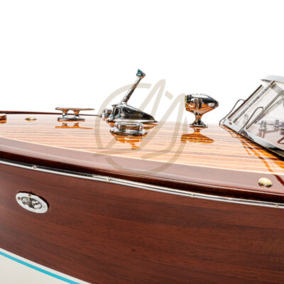 Maquette de Runabout Italien En Bois Déjà Montée 90cm Blanc - Bateau Inspiré de l'Aquarama de Riva - Maquette de Bateau Décorative Haut de Gamme