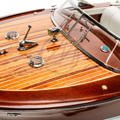 Maquette de Runabout Italien En Bois Déjà Montée 90cm Blanc - Bateau Inspiré de l'Aquarama de Riva - Maquette de Bateau Décorative Haut de Gamme