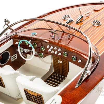 Maquette de Runabout Italien En Bois Déjà Montée 90cm Blanc - Bateau Inspiré de l'Aquarama de Riva - Maquette de Bateau Décorative Haut de Gamme